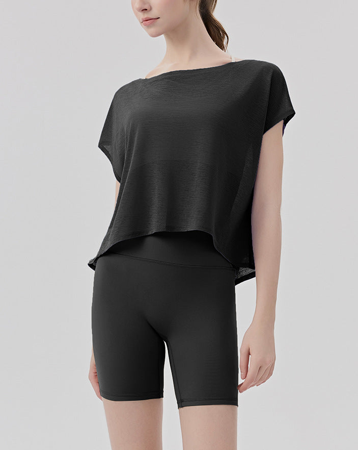 ヨガウェア半袖ゆったり体型カバーフィットネストップス 2461