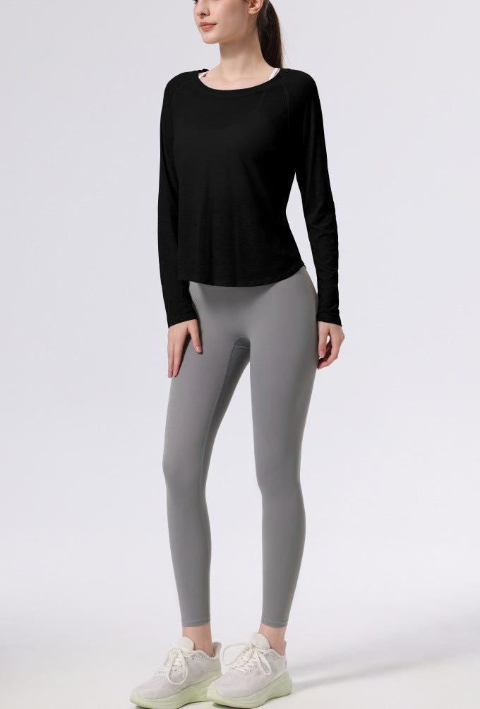 スポーツ薄手スラブシアー長袖速乾トレーニングウェアトップスTシャツ 2453