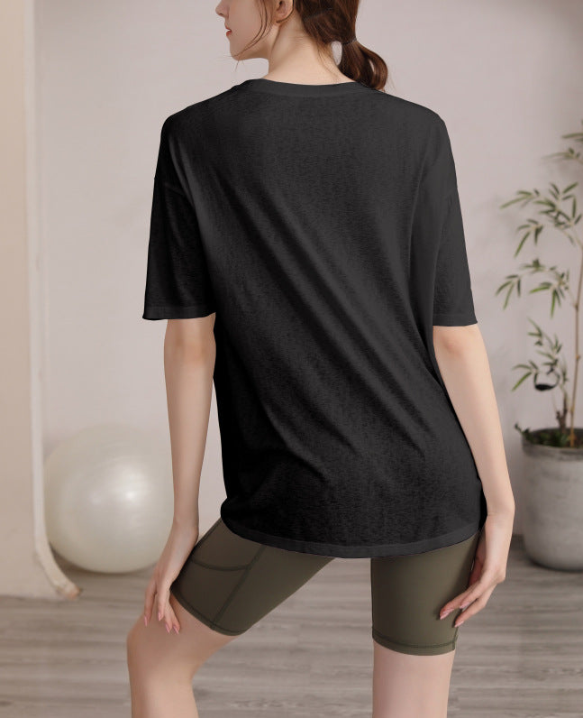 フィットネスゆったりテンセル半袖サイドスリットTシャツ 2471