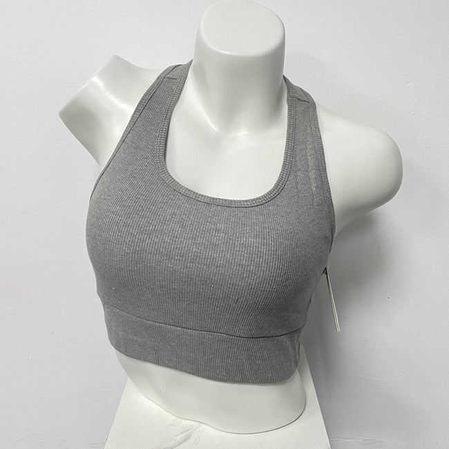 スポーツブラ綿混リブ素材揺れない美背中ヨガウェアフィットネスブラトップ 2452