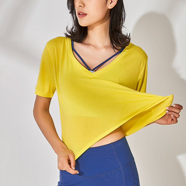 軽量ゆったりVネッククロップド丈スポーツTシャツ 2548