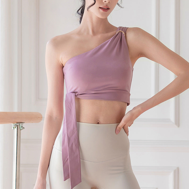 ワンショルダー伸縮性フィットネスヨガウェアスポーツブラトップ 2435