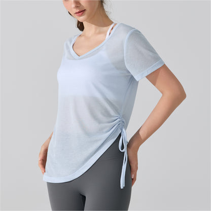 カジュアルテンセルドロスト半袖Tシャツスポーツウェアトップス 2467