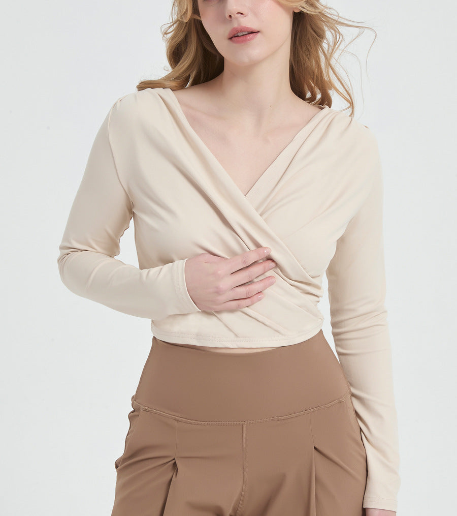 長袖クロスVネックヨガピラティスランニングダンストップス 2430