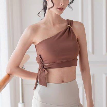 ワンショルダー伸縮性フィットネスヨガウェアスポーツブラトップ 2435