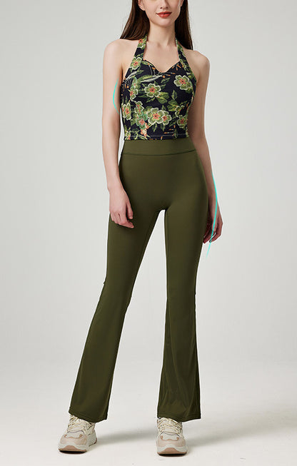 ファッション弾力性ヨガベストスポーツ花柄カップ付き上下セット 4107