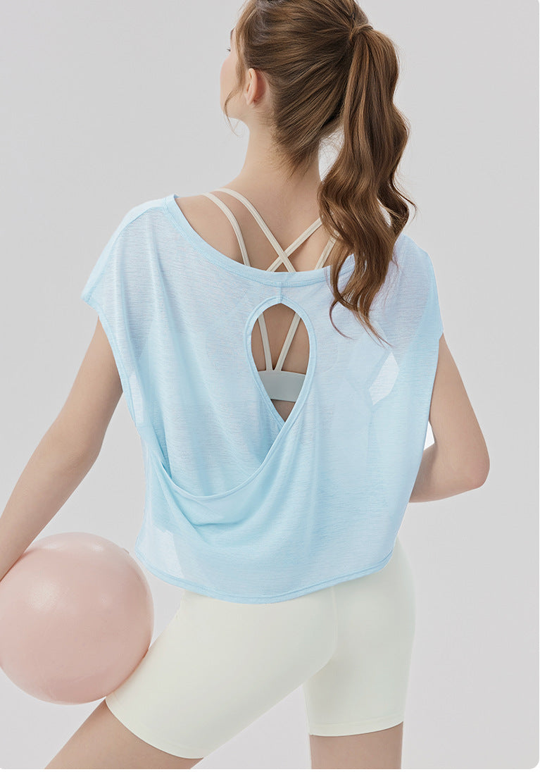 ヨガウェア半袖ゆったり体型カバーフィットネストップス 2461