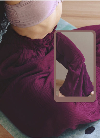 無地フィットネスワイドパンツピラティスロングパンツヨガパンツ 3141