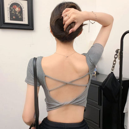 セクシーギャル風背中魅せカップ付き半袖Tシャツ 2545