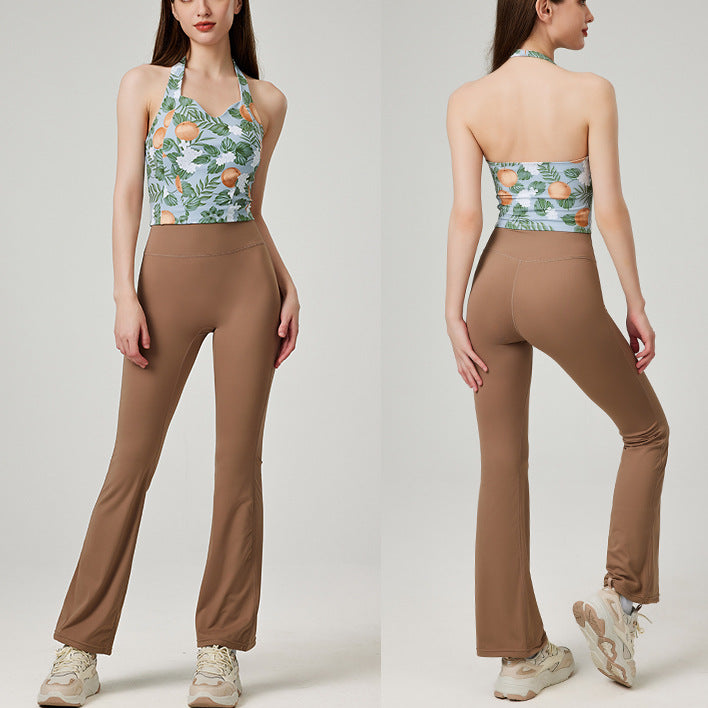ファッション弾力性ヨガベストスポーツ花柄カップ付き上下セット 4107
