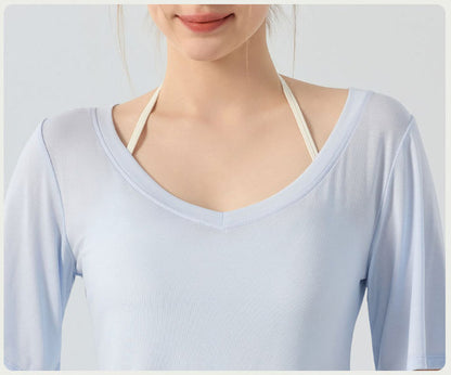 フィットネス半袖VネックスポーツウェアTシャツシアートップス 2473