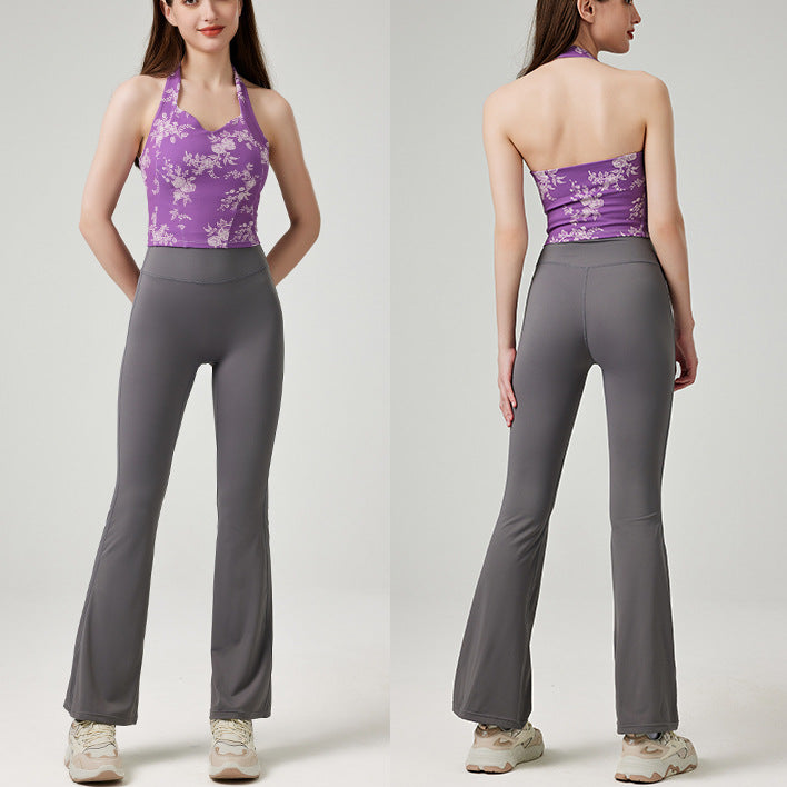 ファッション弾力性ヨガベストスポーツ花柄カップ付き上下セット 4107