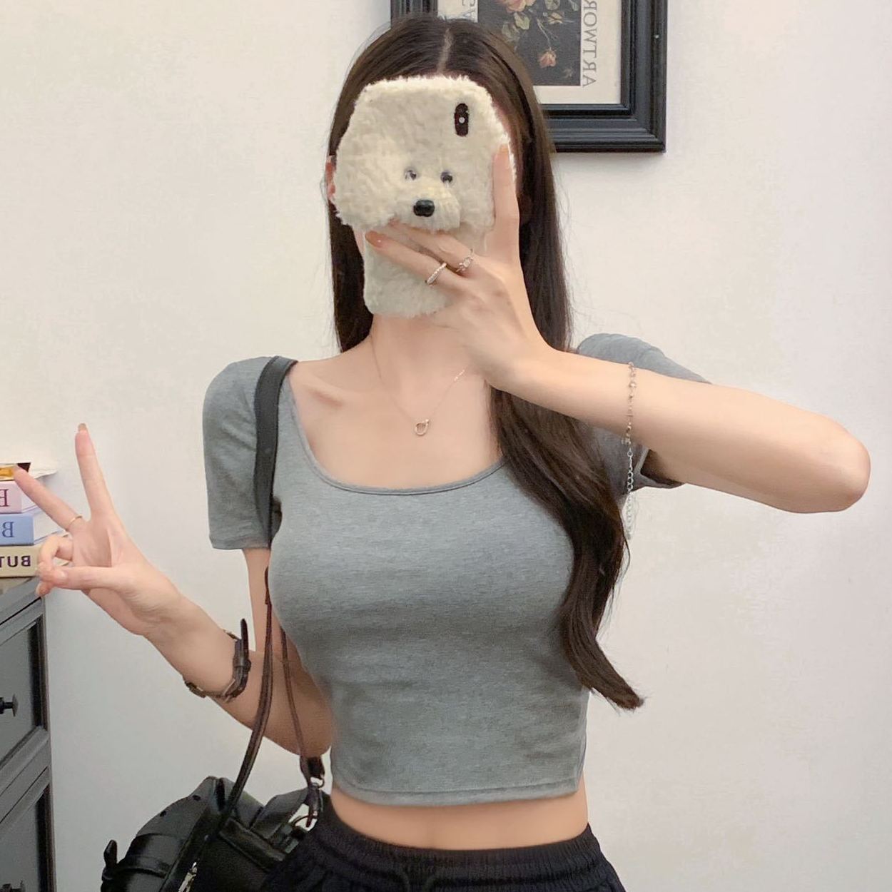 セクシーギャル風背中魅せカップ付き半袖Tシャツ 2545