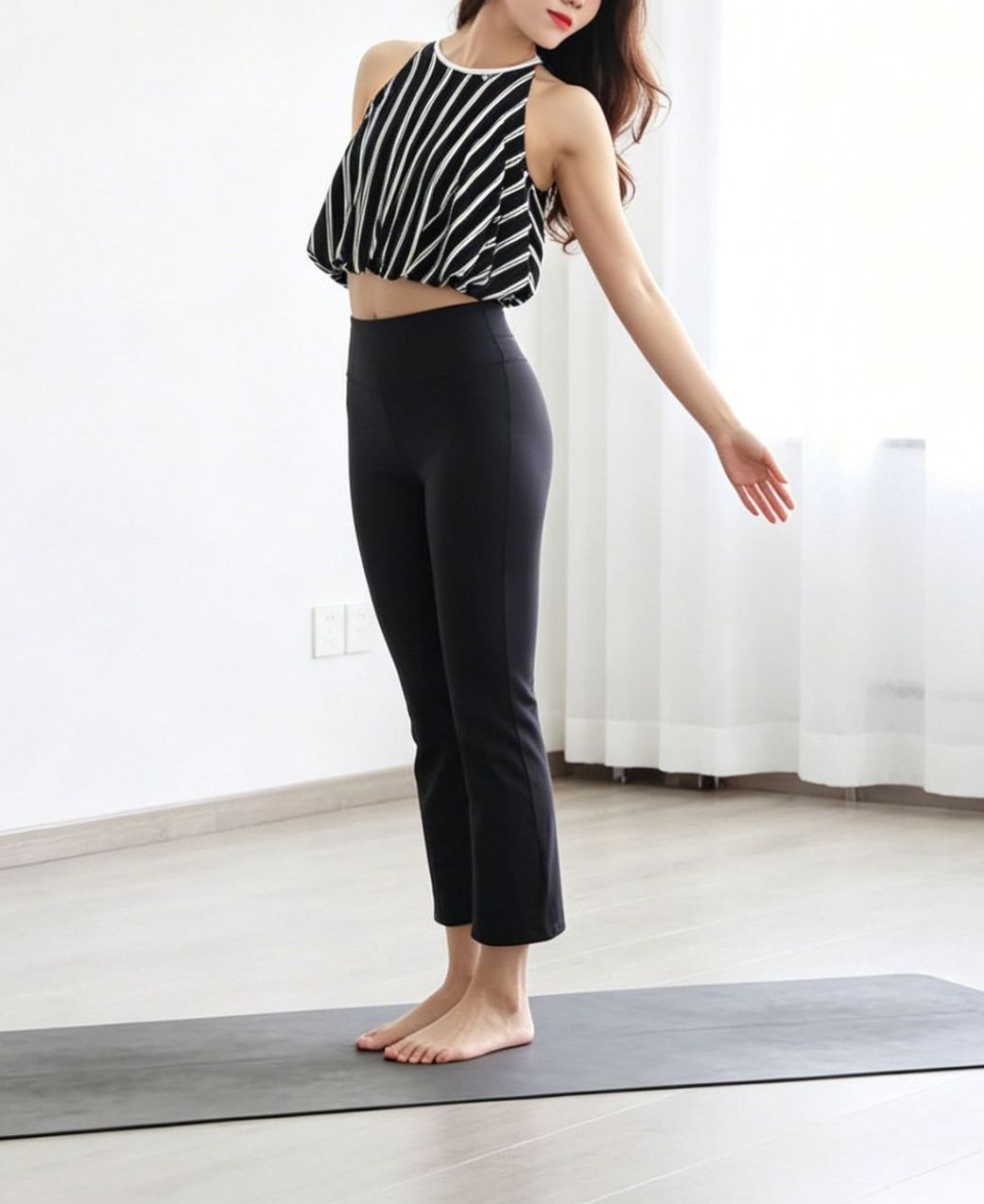 欧美风ノースリーブストライプおしゃれカップ付きヨガウェア 2486