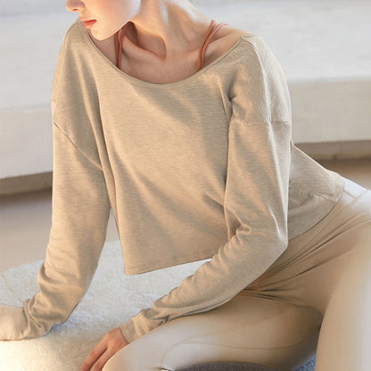 コットン クルーネック ゆったりヨガトップ 2391