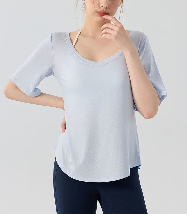 フィットネス半袖VネックスポーツウェアTシャツシアートップス 2473
