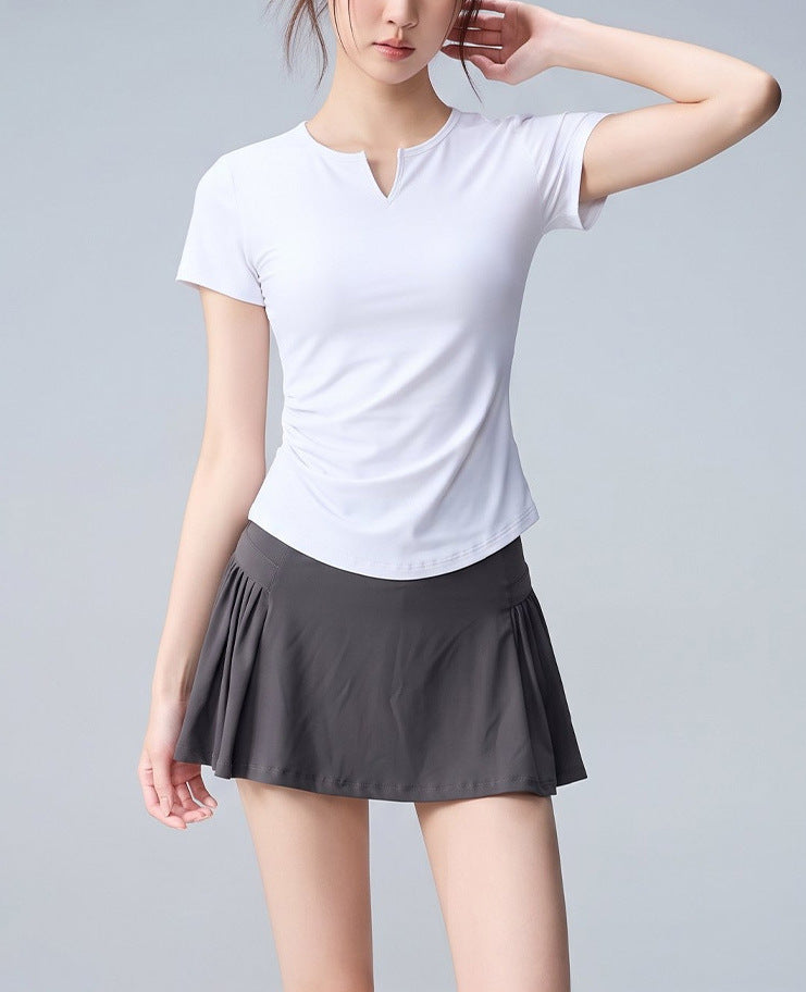 着痩せギャザーTシャツプリーツミニスカート2点セット 4127
