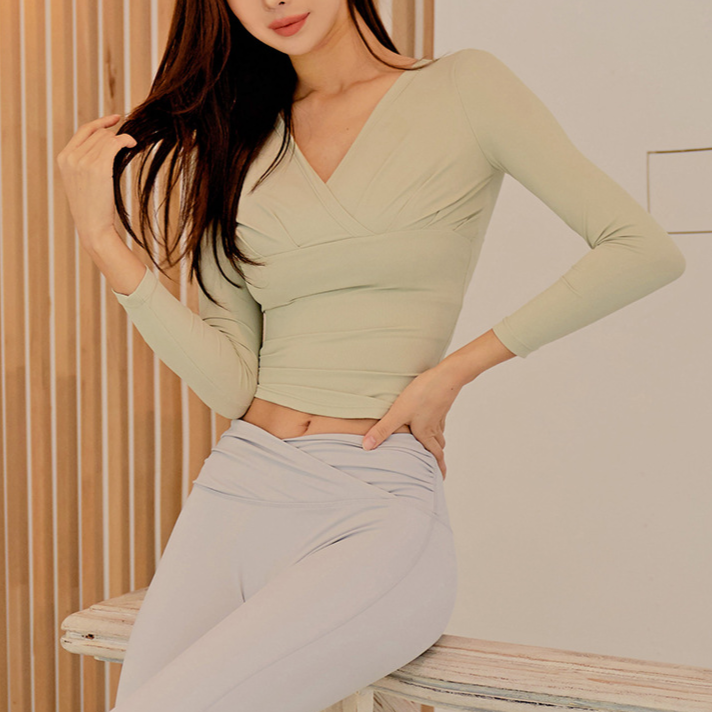 くすみカシュクールヨガロングトップ 2262