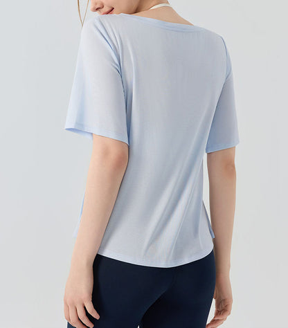 フィットネス半袖VネックスポーツウェアTシャツシアートップス 2473