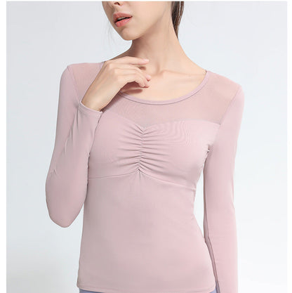 フロントシャーリングロングスリーブヨガ トップス 2400