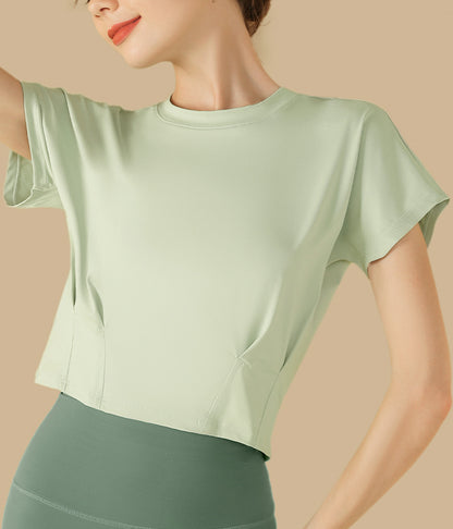 スポーツウェア半袖ショート丈フィットネスTシャツヨガウェアトップス 2459