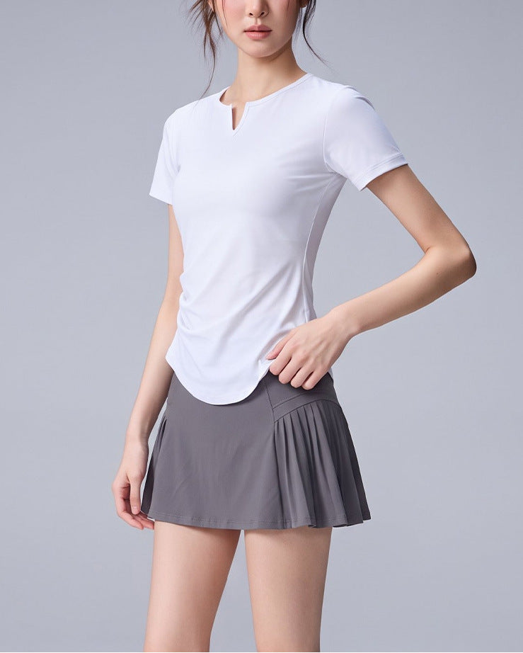 着痩せギャザーTシャツプリーツミニスカート2点セット 4127