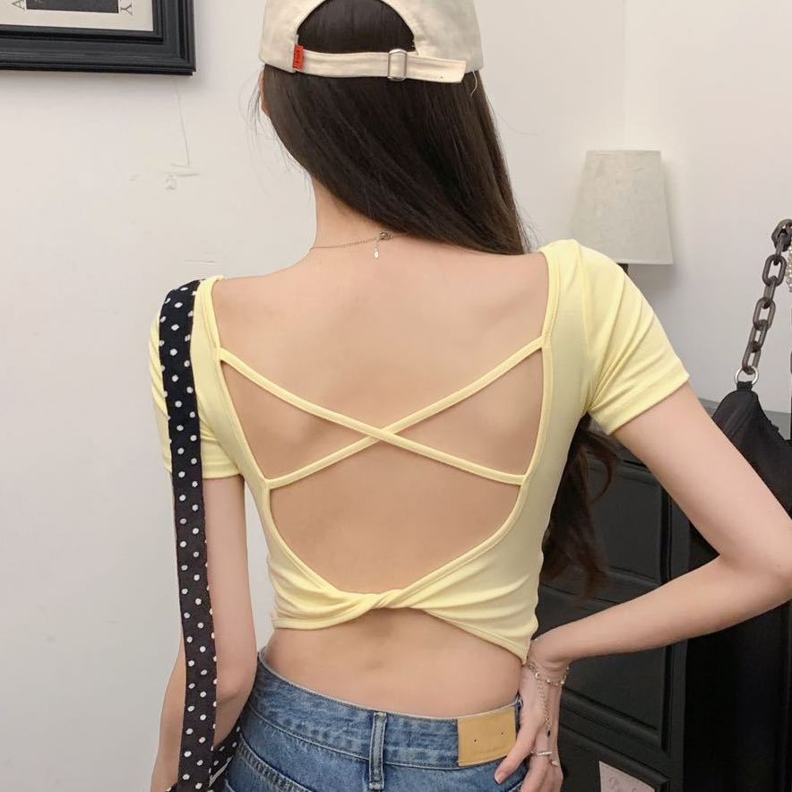 セクシーギャル風背中魅せカップ付き半袖Tシャツ 2545