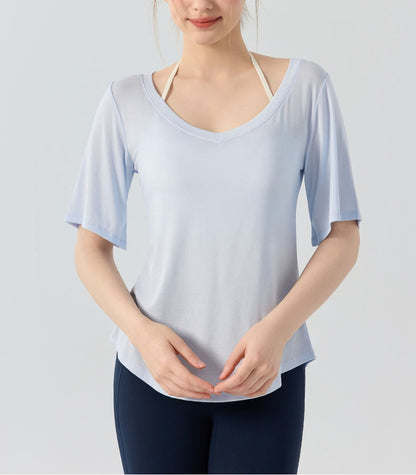 フィットネス半袖VネックスポーツウェアTシャツシアートップス 2473
