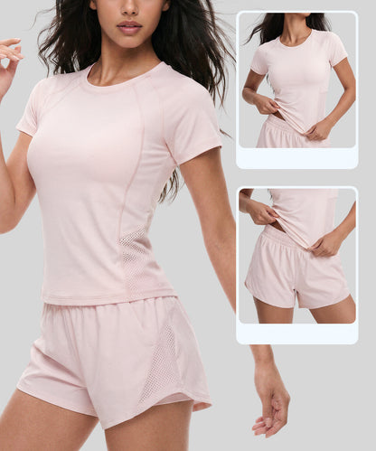メッシュ切替速乾フィットネスTシャツ 2578