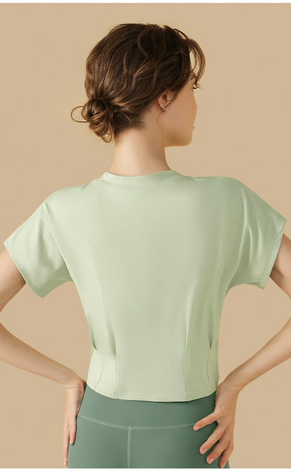 スポーツウェア半袖ショート丈フィットネスTシャツヨガウェアトップス 2459