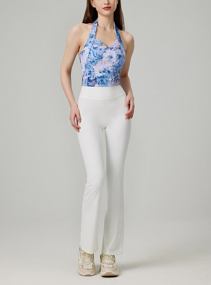 ファッション弾力性ヨガベストスポーツ花柄カップ付き上下セット 4107