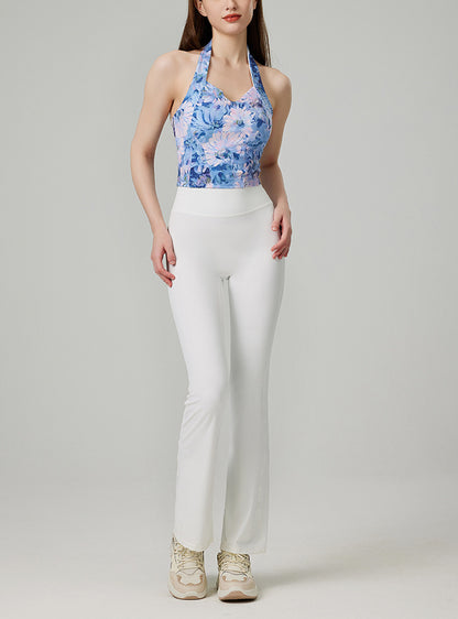 ファッション弾力性ヨガベストスポーツ花柄カップ付き上下セット 4107