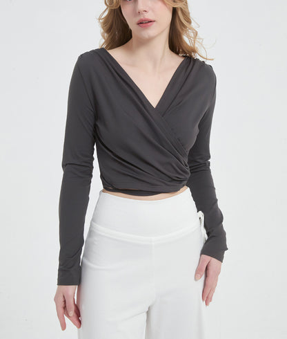 長袖クロスVネックヨガピラティスランニングダンストップス 2430