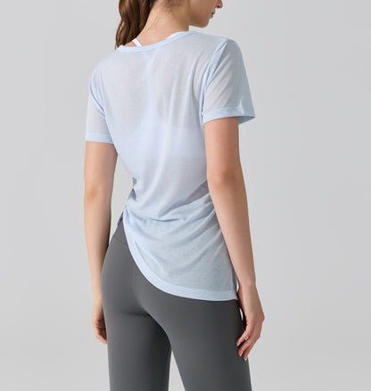 カジュアルテンセルドロスト半袖Tシャツスポーツウェアトップス 2467