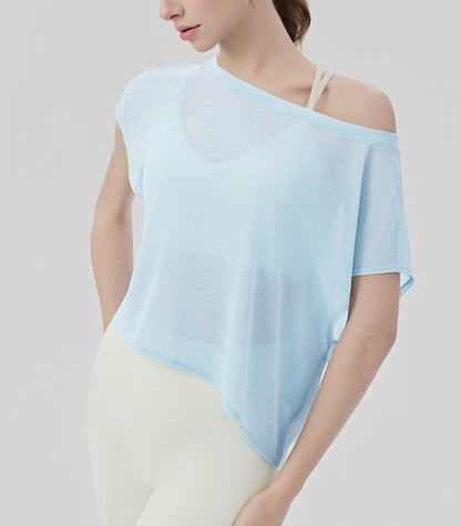 ヨガウェア半袖ゆったり体型カバーフィットネストップス 2461