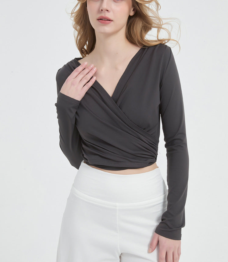 長袖クロスVネックヨガピラティスランニングダンストップス 2430