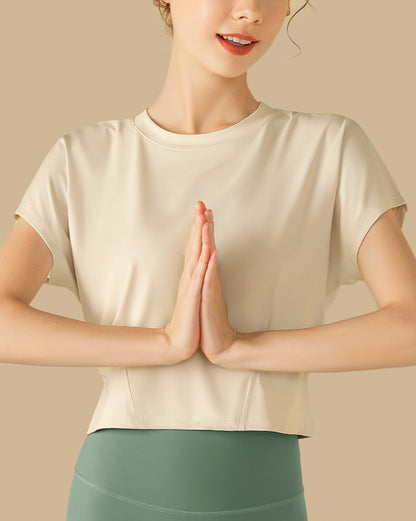 スポーツウェア半袖ショート丈フィットネスTシャツヨガウェアトップス 2459