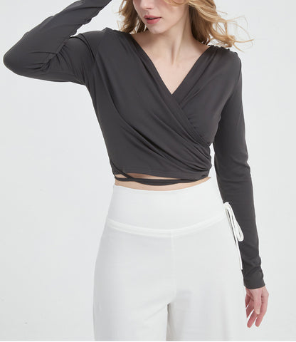 長袖クロスVネックヨガピラティスランニングダンストップス 2430