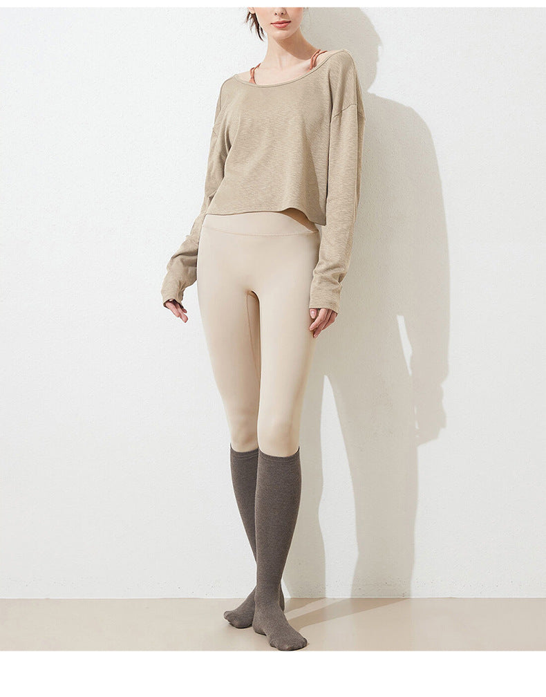 コットン クルーネック ゆったりヨガトップ 2391