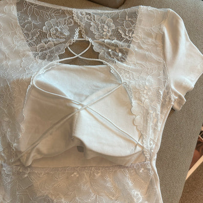 セクシーUネックレースバックオープンカップ付きトップス 2500