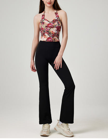 ファッション弾力性ヨガベストスポーツ花柄カップ付き上下セット 4107