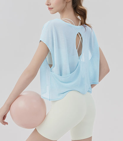 ヨガウェア半袖ゆったり体型カバーフィットネストップス 2461