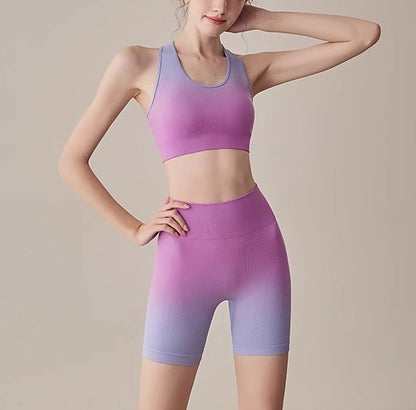 スポーツグラデーションヒップアップスパッツブラトップ上下セット 4113