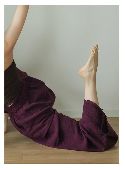 無地フィットネスワイドパンツピラティスロングパンツヨガパンツ 3141