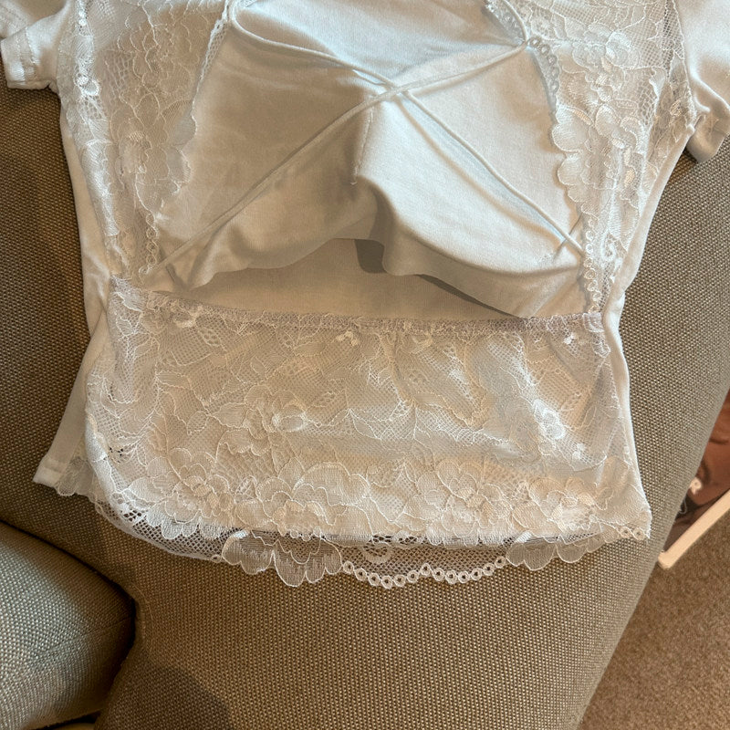 セクシーUネックレースバックオープンカップ付きトップス 2500