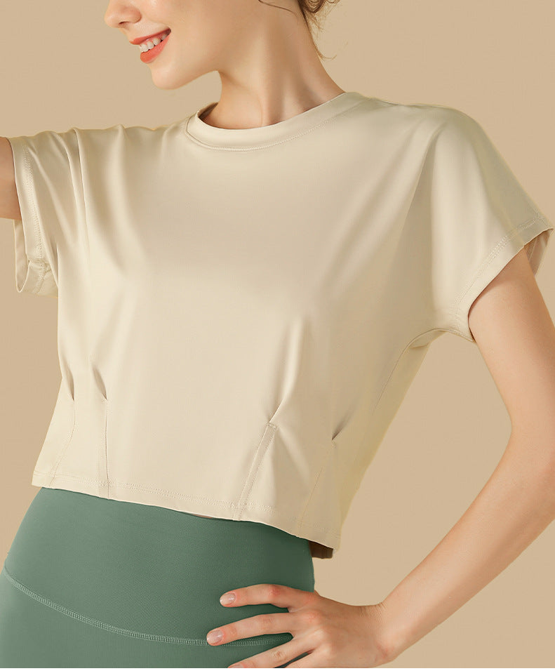 スポーツウェア半袖ショート丈フィットネスTシャツヨガウェアトップス 2459
