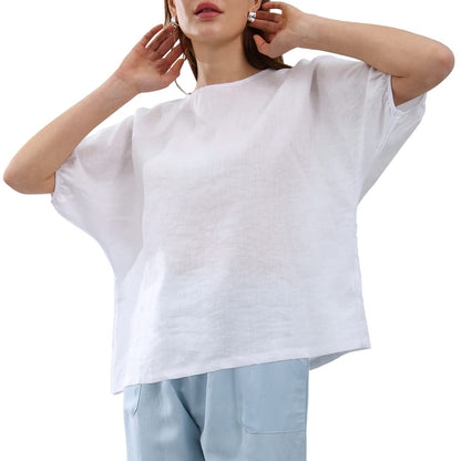 カジュアルリネンゆったりバルーンスリーブTシャツトップス  2475