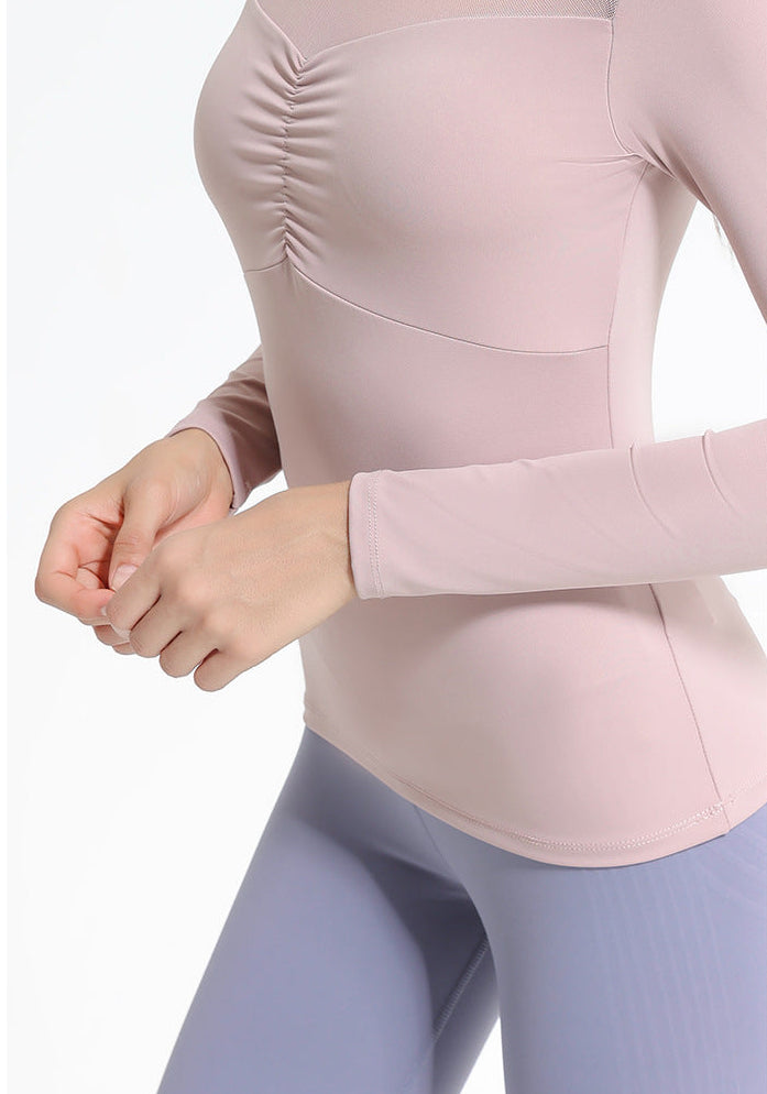フロントシャーリングロングスリーブヨガ トップス 2400