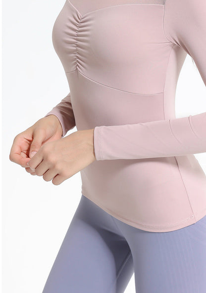 フロントシャーリングロングスリーブヨガ トップス 2400