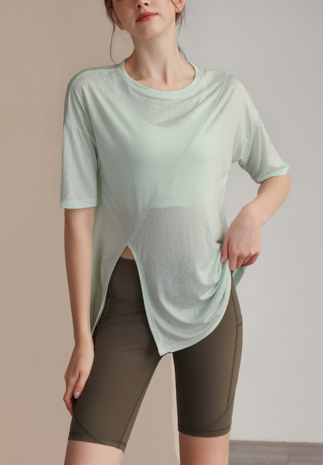 フィットネスゆったりテンセル半袖サイドスリットTシャツ 2471